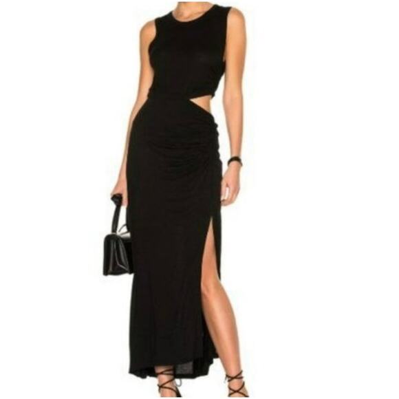 A.L.C. Jaxon Black Side Cut Out Maxi Dress Large Bodycon Sleeveless Sexy - Picture 1 of 10